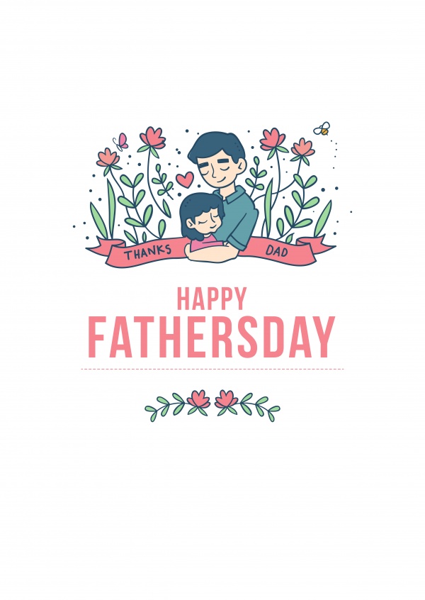 happy fathersday with doodled father and daughter 