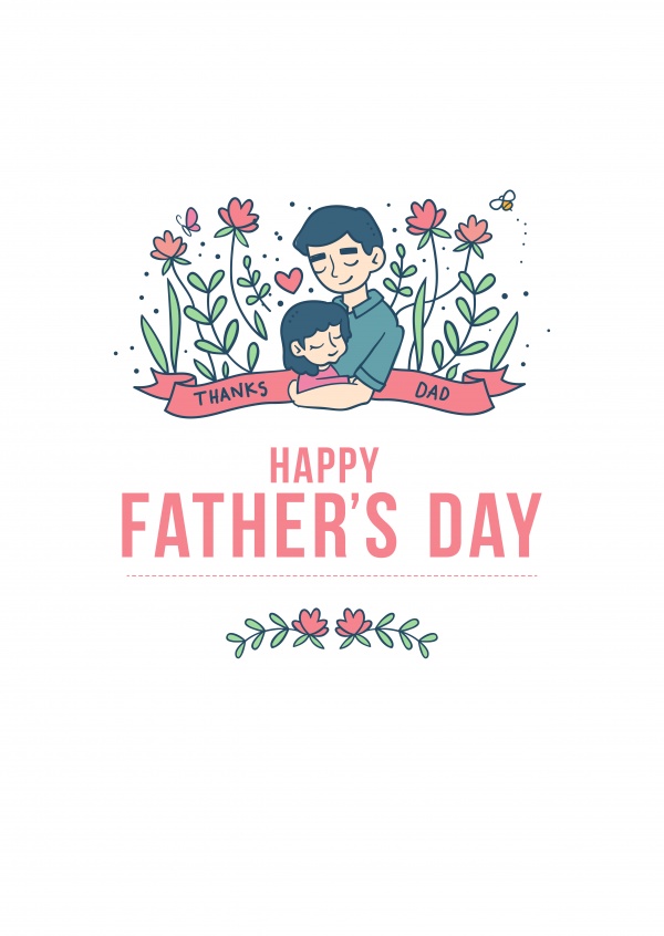 Vater hält Tochter im Arm mit Blumen 
