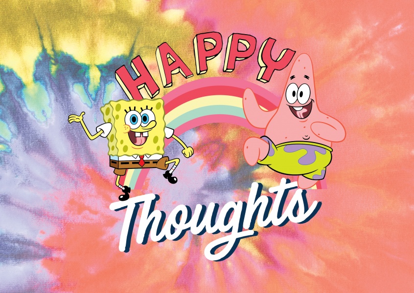 Happy Thoughts - Spongebob and Patrick on a Tye-Dye background