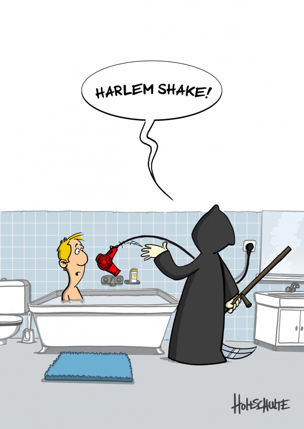 tot aber lustig Michael Holtschulte Cartoon Sensemann im Badezimmer