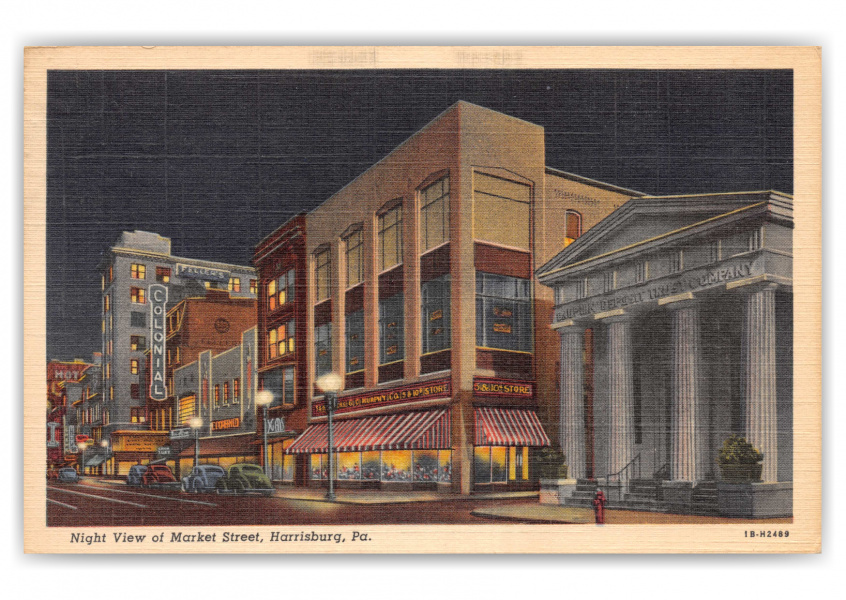 Harrisburg, Pennsylvania, Market Street at night