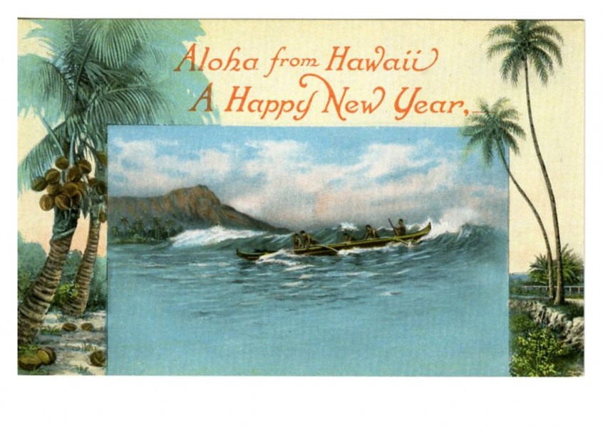 Curt Teich Cartolina Archivi CollectionAloha dalle Hawai Un Felice Anno Nuovo