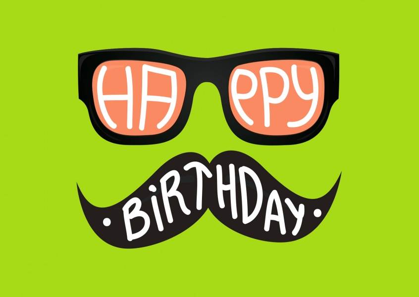 Hipster Geburtstagswünsche mit Nerd-Brille und Schnauzbart(limettengrün)