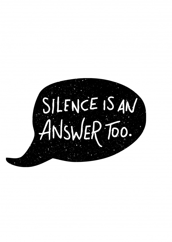 Comic bubble with quote silence is an answer,tooâ€“mypostcard