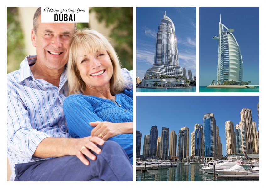 Dubai Marina - quarter with pompous architecture in three photos