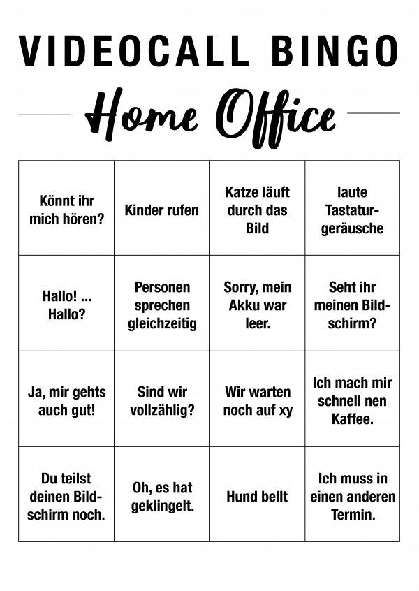 Postkarte Spruch Videocall Bingo Home office