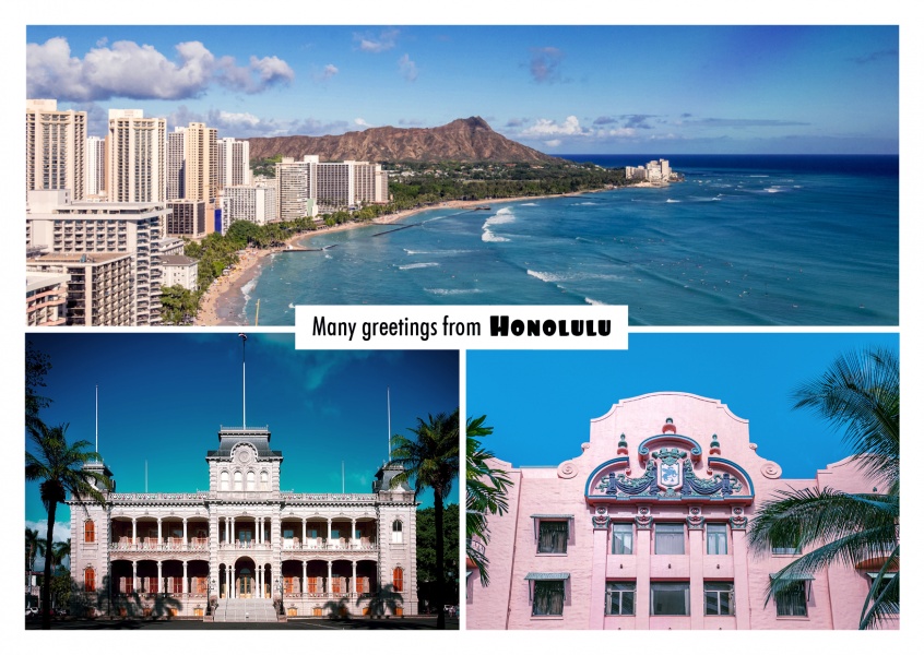 photocollage honolulu beach and old town buildings