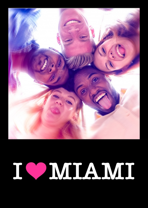 Ik hou van Miami roze hart op zwart