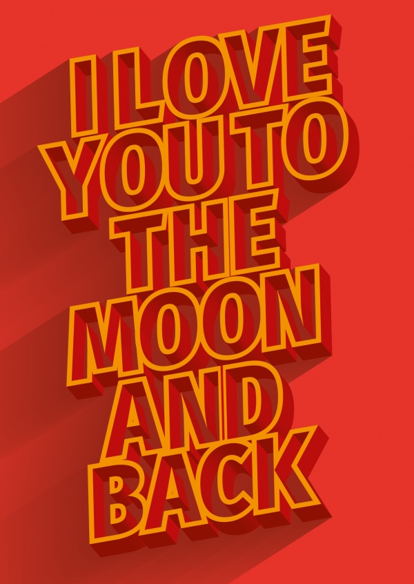 i love you to the moon and back red postcard quote