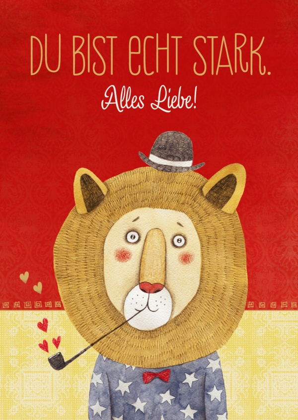 Illustration von Löwe mit Herz-Pfeife und Spuch 