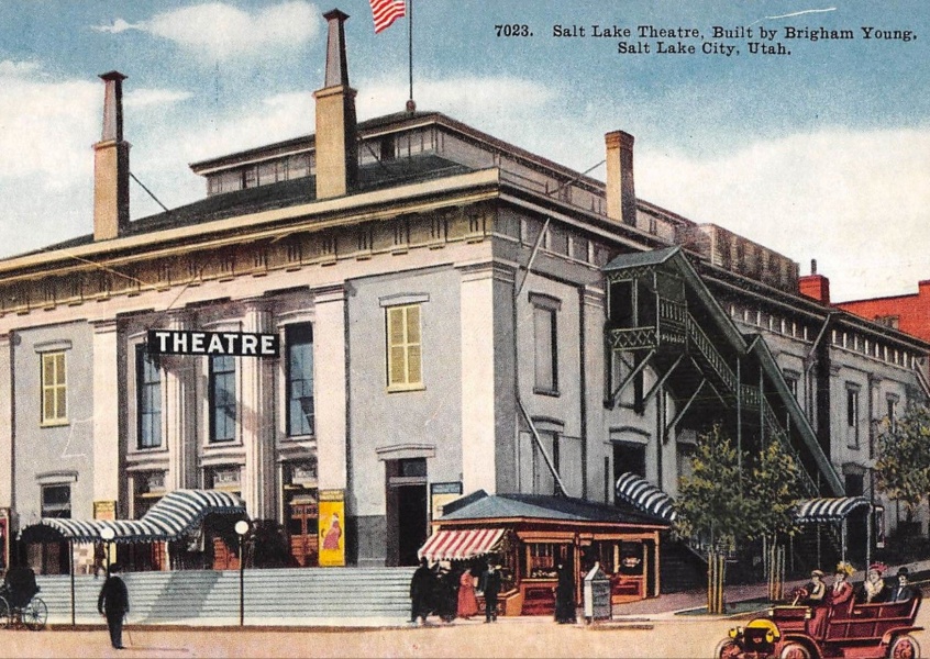 Salt Lake City, En Utah Théâtre De Rue Scène Antique Carte Postale 