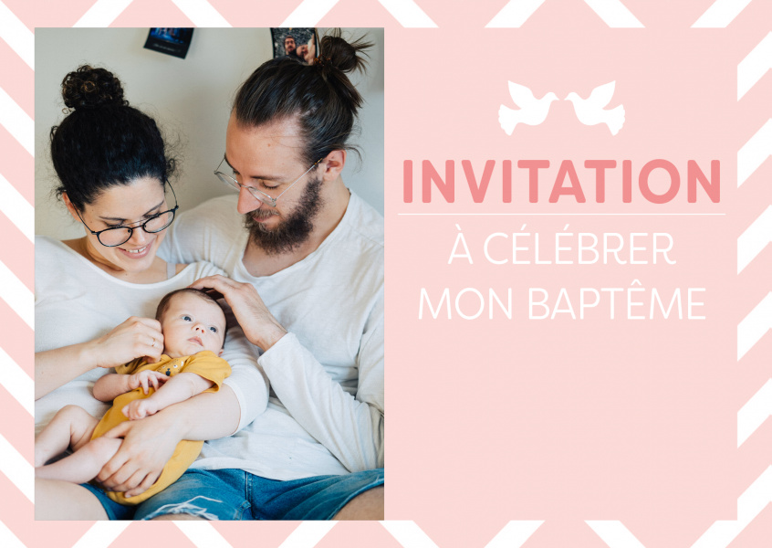 invitation a celebrer mon bapteme rose, colombes