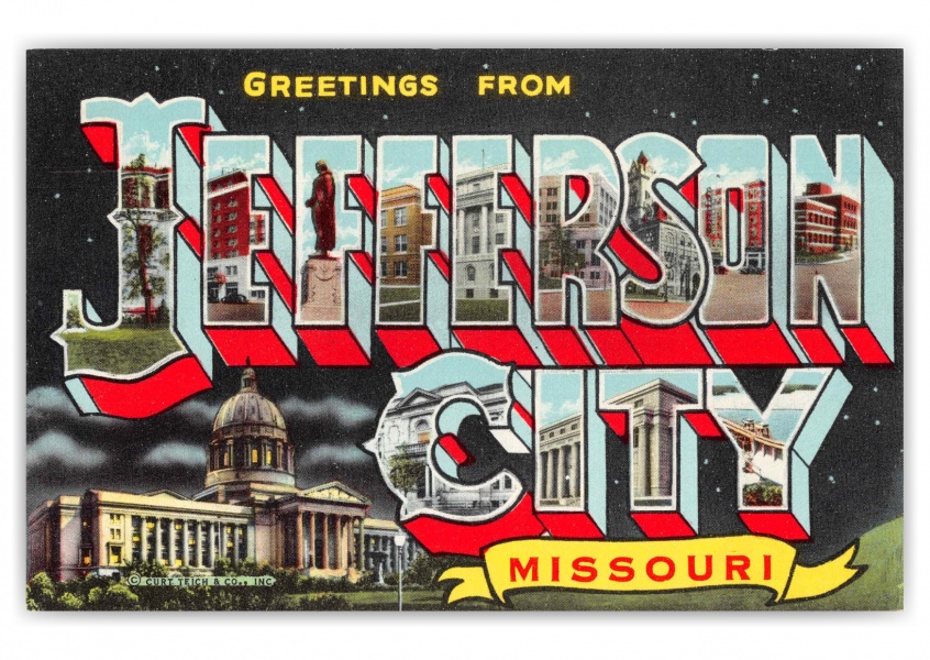 Jefferson City Missouri Greetings Large Letter State Capital at Night