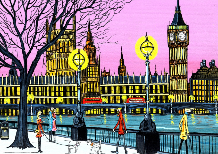 Ilustración del Sur de Londres, el Artista Dan el Sur de Londres, el Artista Dan en la noche de Londres