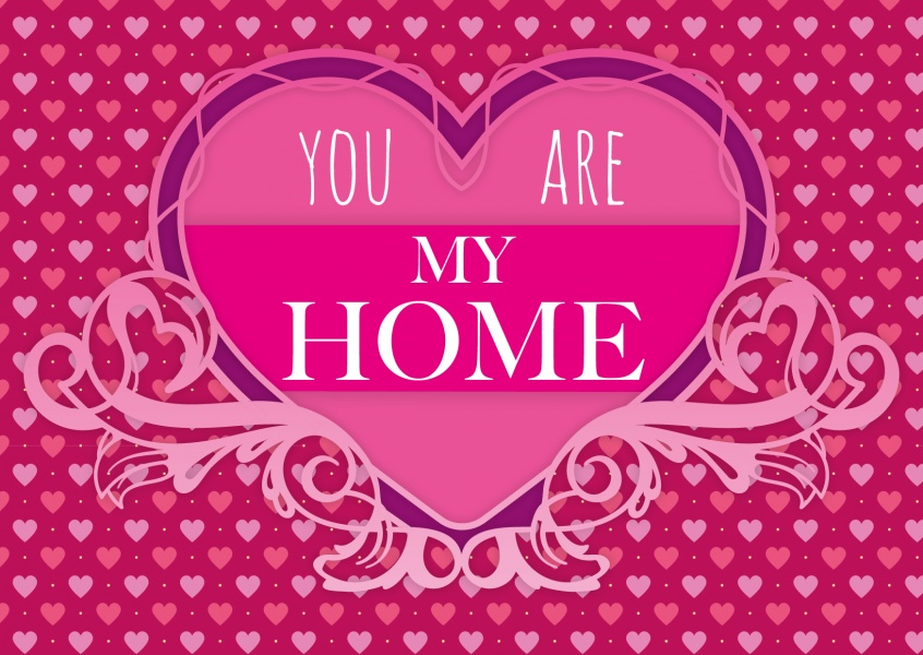 you are my home spruch auf postkarte pink herzen