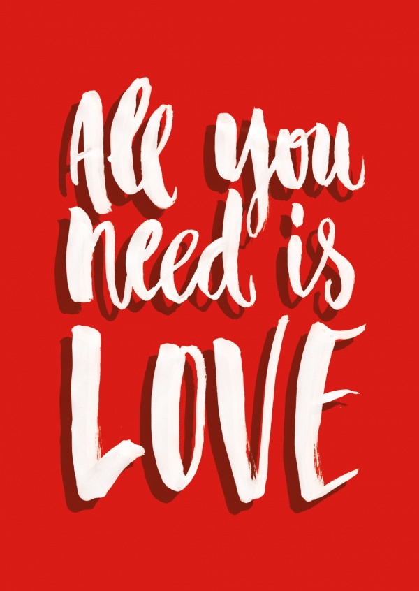 all you need ist love rote postkarte