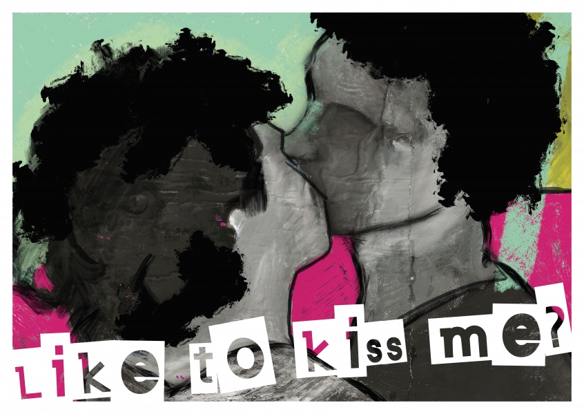 Sandra Schunn art postcard Like to kiss me