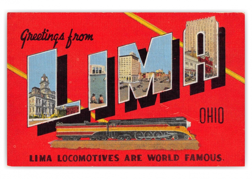 Lima Ohio Greetings Large Letter Lima Locomotives Train Railroad
