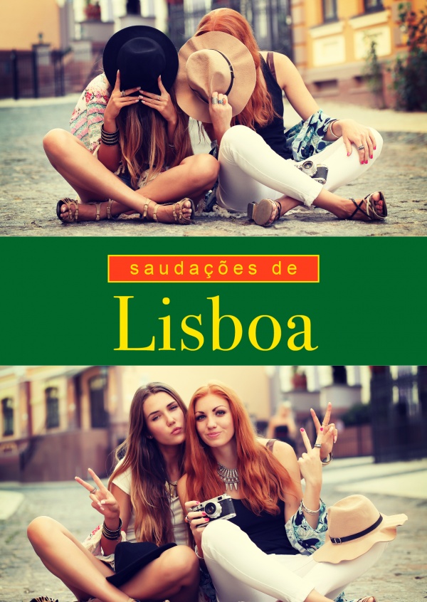 Lisbon greetings in Portuguese language green, red & yellow