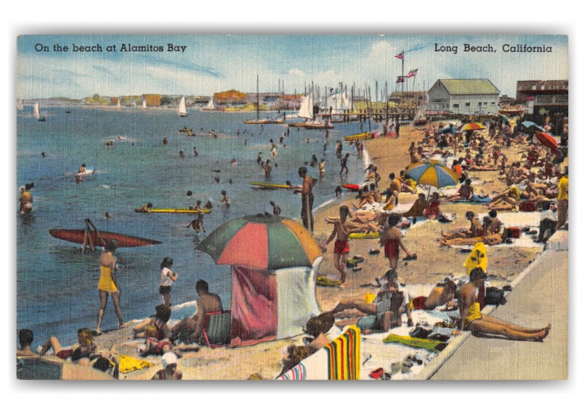 Long Beach California Alamitos Bay Beach Scene | Vintage Grußkarten 🗺 📷 ...