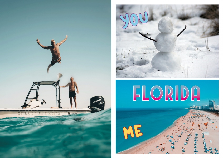 collage de photos de bonhomme de neige et de la plage