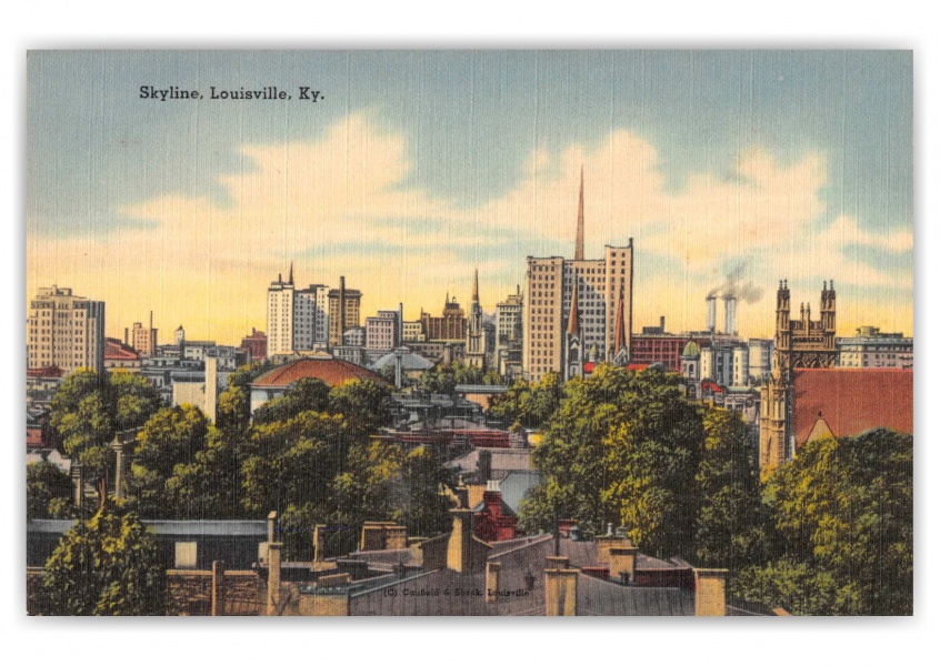 Louisville, Kentucky - Skyline at Night: Retro Travel Poster