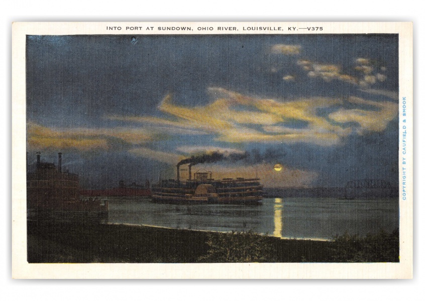 Louisville, Kentukcy, into port at sundown, Ohio River