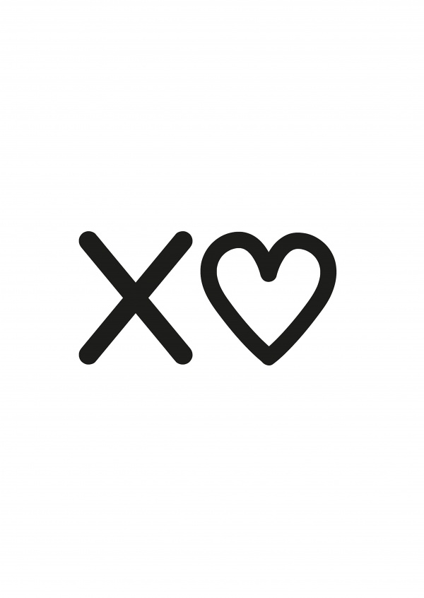 X♥ in blacke lettering on white background–mypostcard