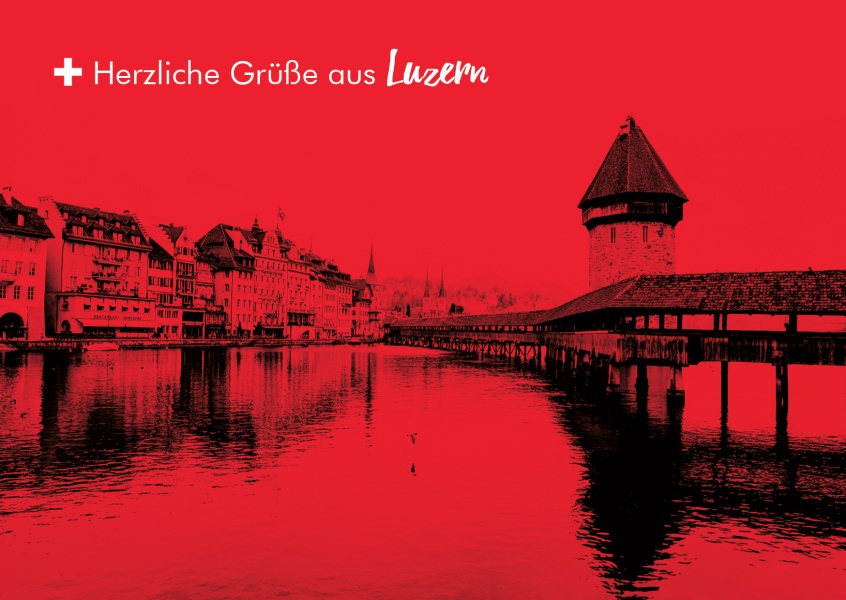 Chapel bridge in Lucerne in swiss colour design
