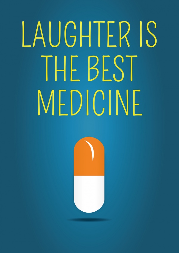Pille mit lustigem Denglisch-Spruch: laughter is the best medicine