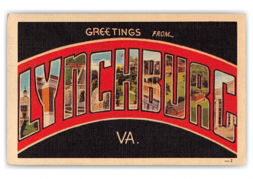 Lynchburg Virginia Greetings Large Letter Black Background