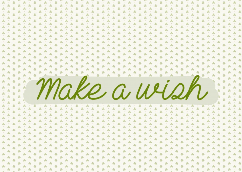 Make a wish karte mit kleinen Kleeblättern