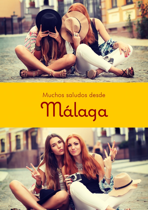 Málaga Grüße auf spanisch in landestypischer Farbe & Font