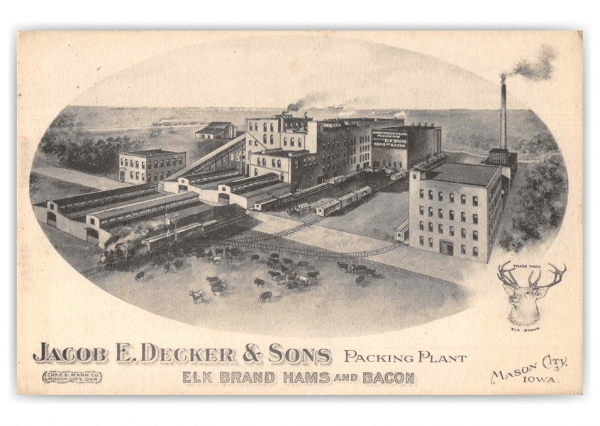 Mason City Iowa Decker and Sons Packing Plant Elk Brand Hams and Bacon