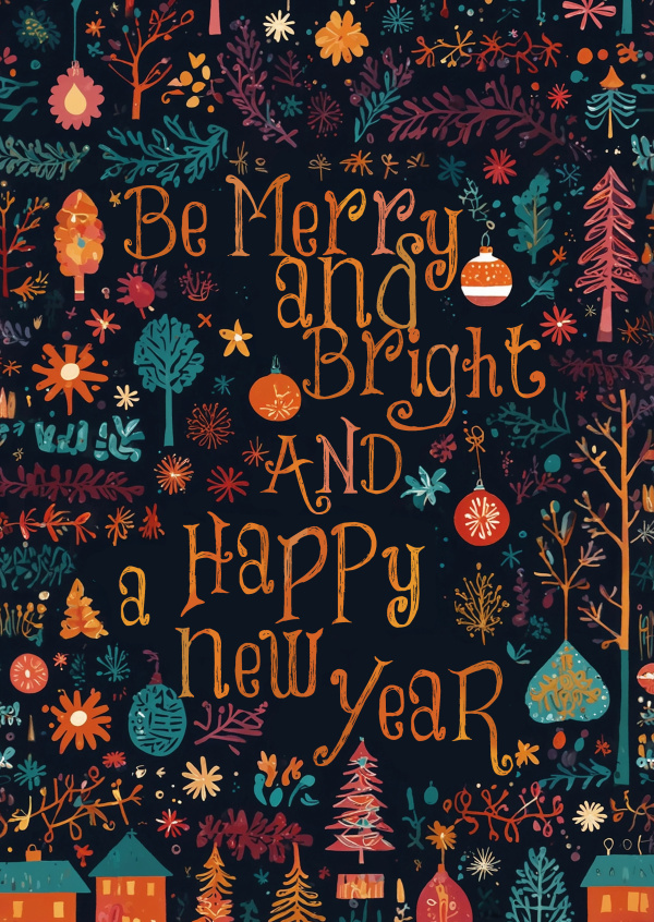 greeting card Be Merry and bright an Happy new year