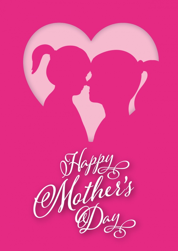 Happy Mother's Day pink graphic with mother and dauther's silhouette–mypostcard