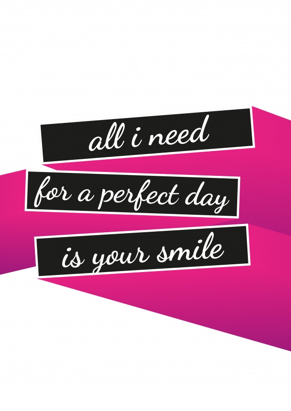 Perfect day Spruch auf schwarz-pinken Balken und weissem Hintergrund–mypostcard