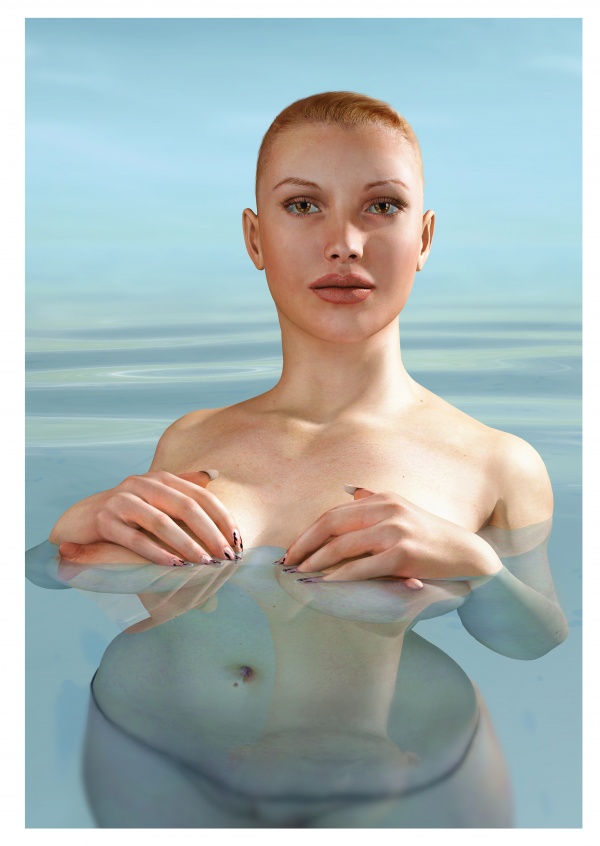 Postkarte mit erotischer nackter Frau im Wasser