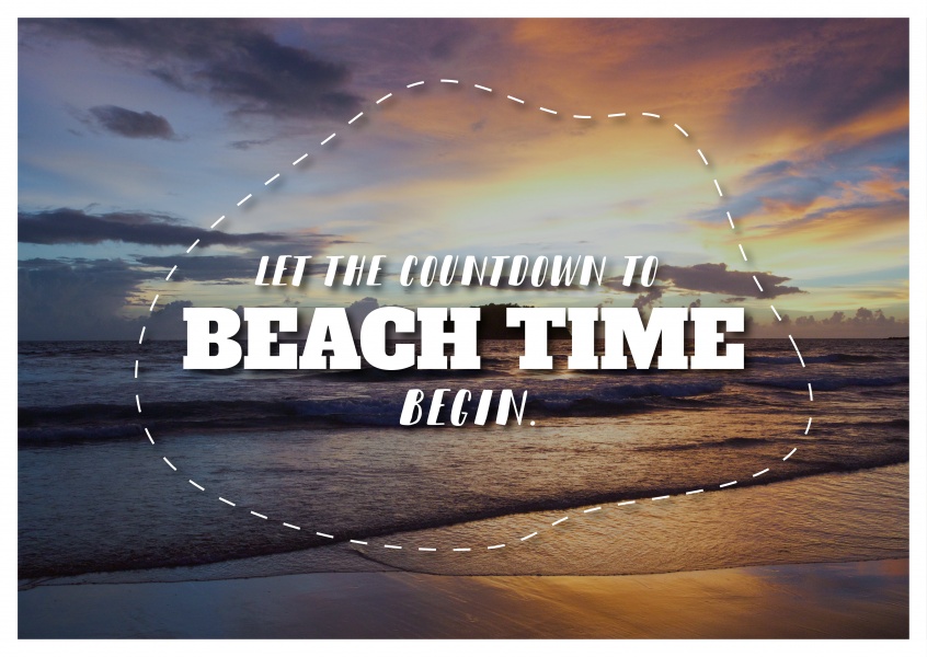 vykort citat är Det nedräkning till stranden tiden börjar