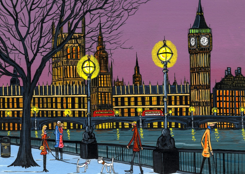 Ilustração do Sul de Londres, Dan Sul de Londres Artista Dan – noite, horário de Londres