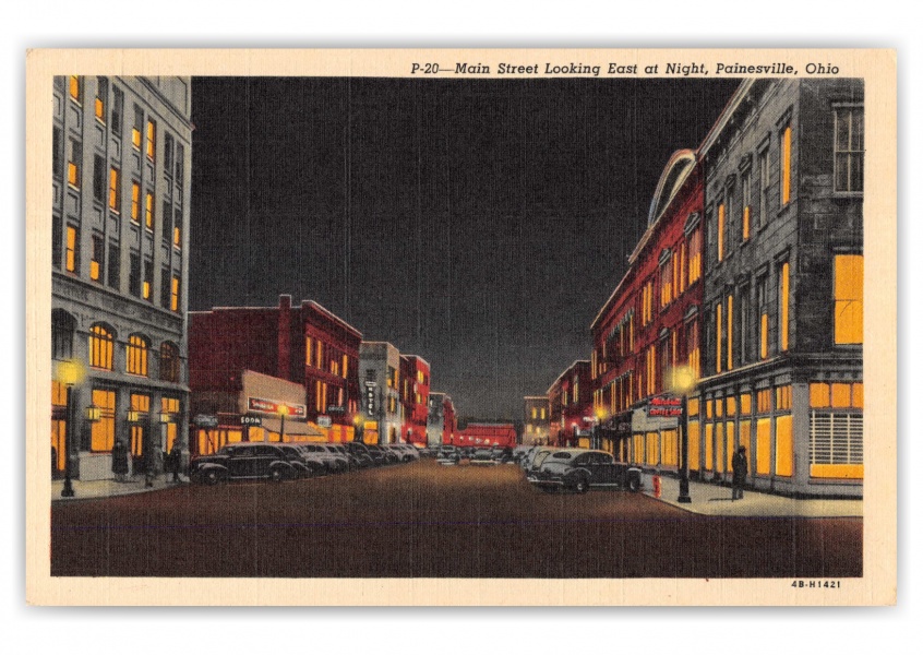 Painesville, Ohio, Main Street looking east at night