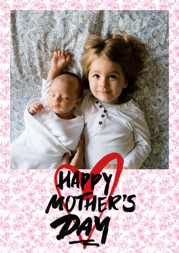 Happy mothers day marker tag with red flower pattern background