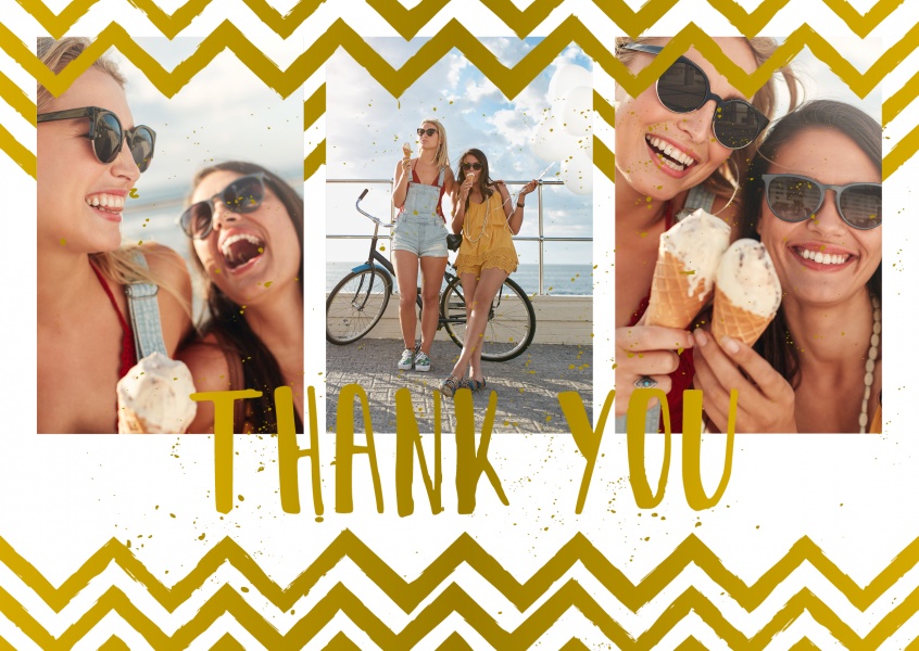 Thank you with golden zigzag hipster pattern