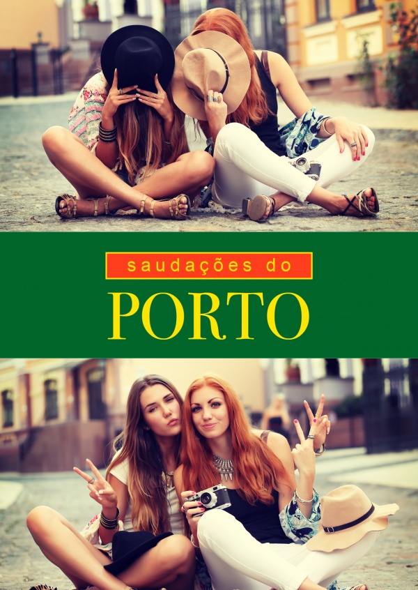 Porto greetings in Portuguese language green, red & yellow