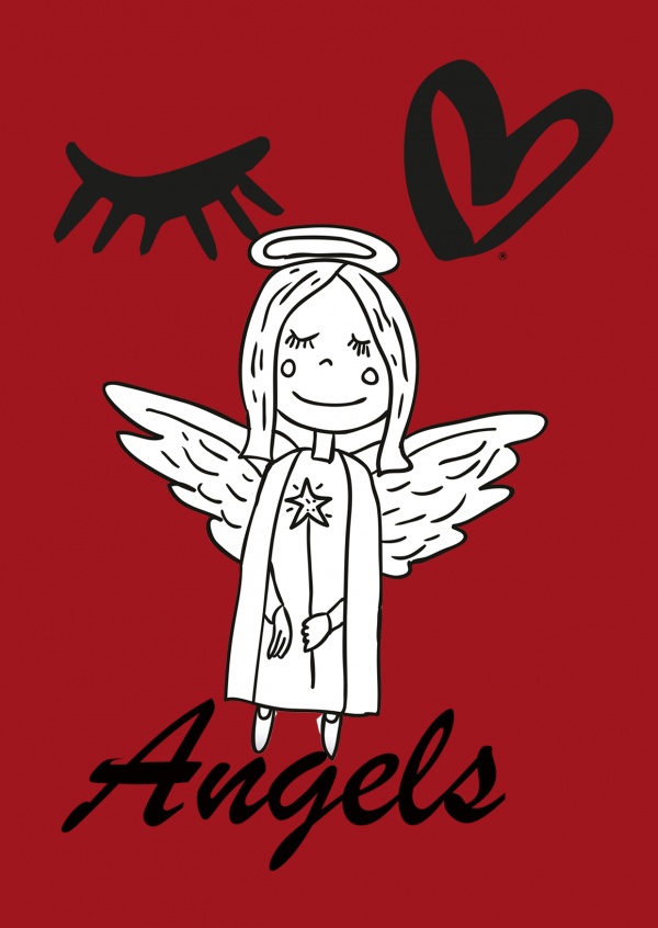 illustration xmas angel on red ground