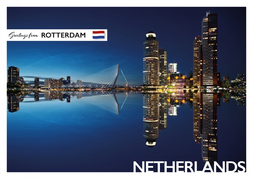 Foto of Rotterdam's Erasmus bridge by night–mypostcard