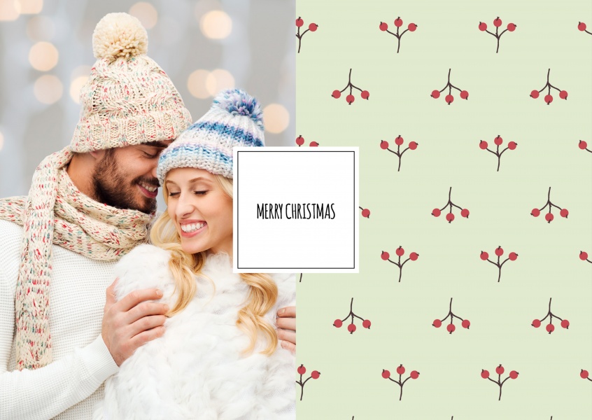 Personalizable christmas card with holly berrys