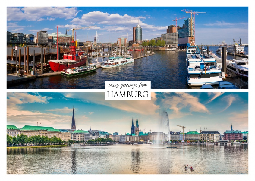 collage with two photos from hamburg port and hamburg