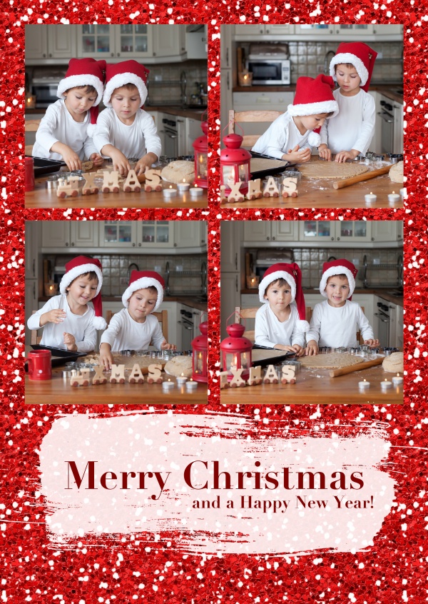 Personalizable christmas greeting card with red glitter photo christmas card