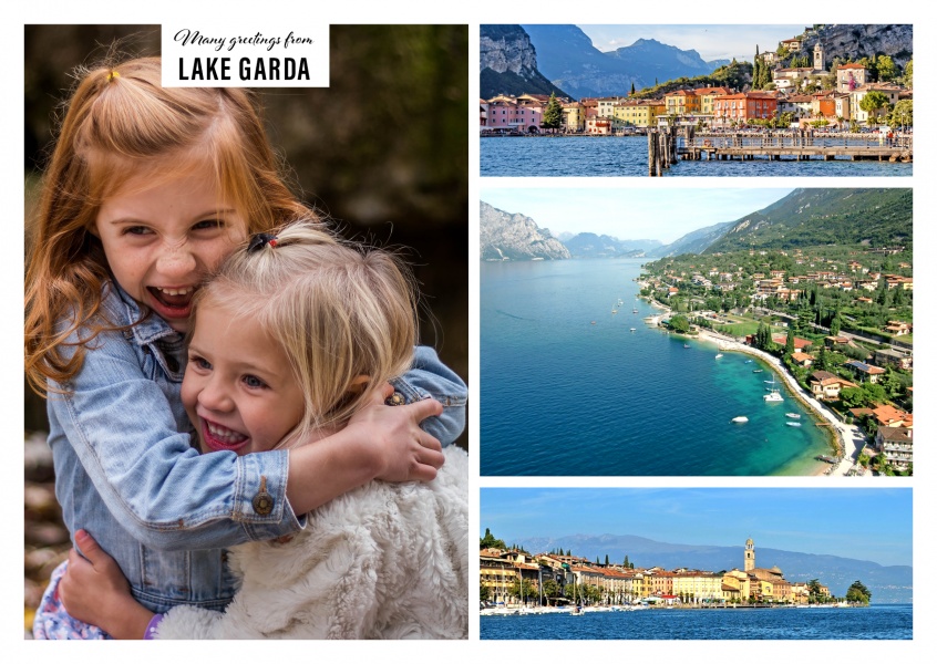 Personalizable greeting card from Lake Garda in Italy with differnet photographies of the lake